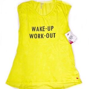 Yellow “Wake Up Workout” Top yoga, workout & gym